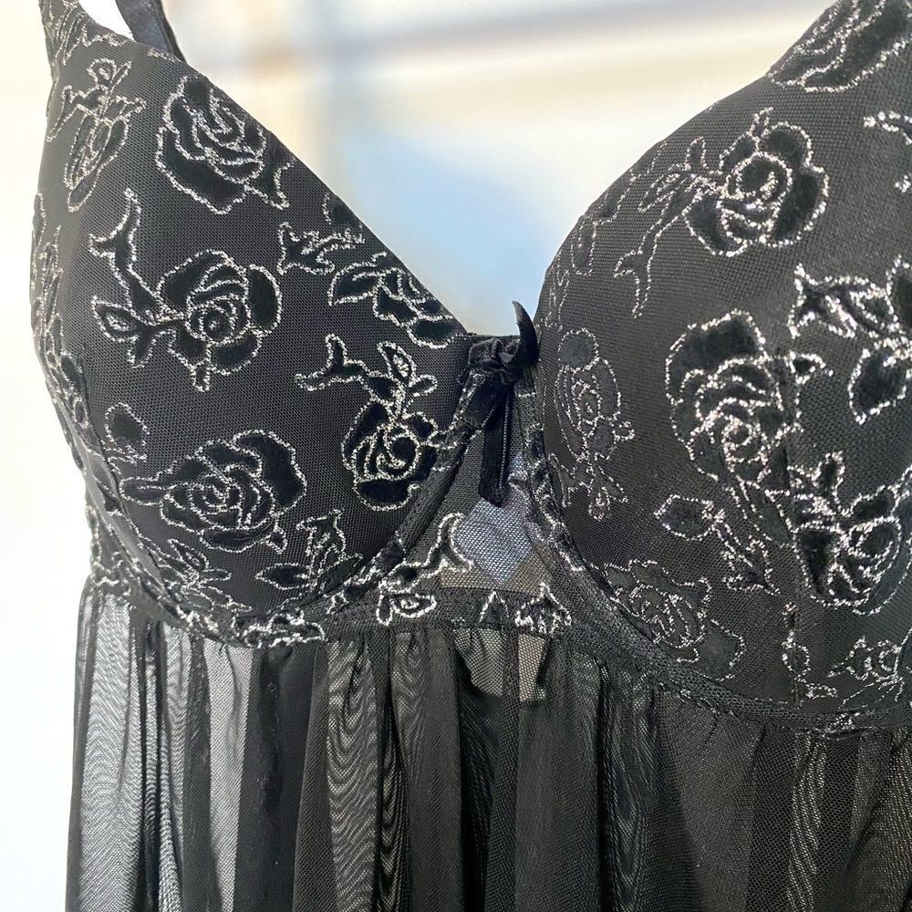 Body Form Black Mesh Lace Babydoll, Size 1X - Picture 5 of 8